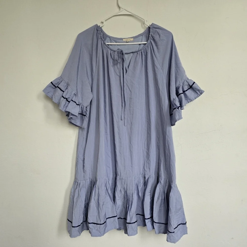 Jofifl Light Blue Solid Short Sleeve Pocketed Dress Large - Picture 2 of 13
